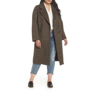 Avec Les Filles Plaid Wool Blend Long Coat